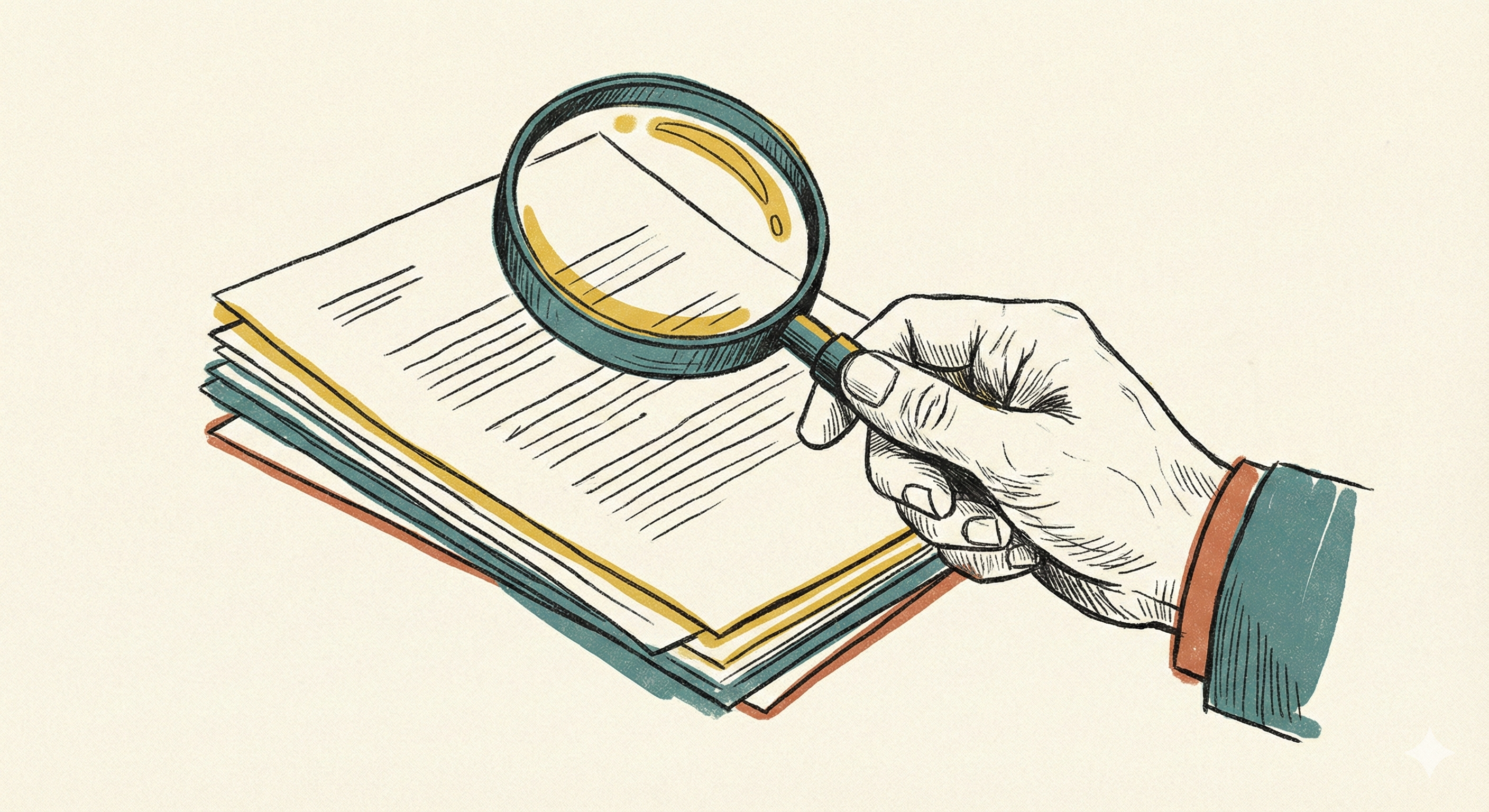 Magnifying glass held by a hand over a document - representing application review and audit